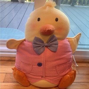 Cute Easter Duck Plush with Pink Vest and Bow Tie Chick